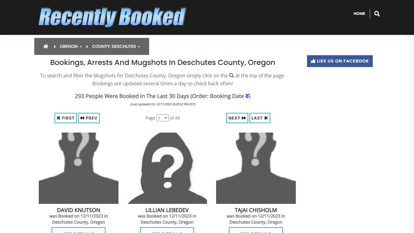 Bookings, Arrests and Mugshots in Deschutes County, Oregon